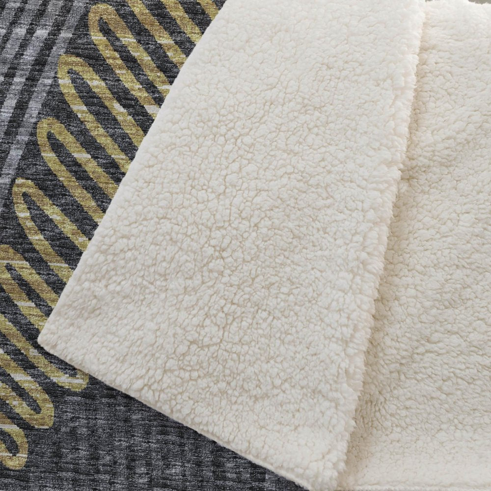 50" X 70" Gray Gold And Charcoal Abstract Polyester Woven Plush Throw Blanket