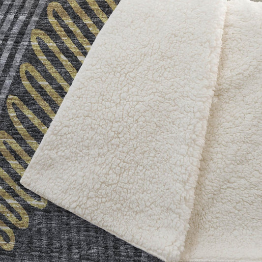 50" X 70" Gray Gold And Charcoal Abstract Polyester Woven Plush Throw Blanket