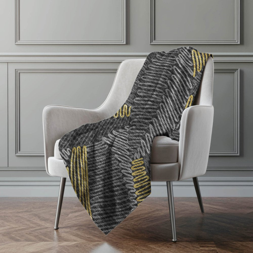 50" X 70" Gray Gold And Charcoal Abstract Polyester Woven Plush Throw Blanket