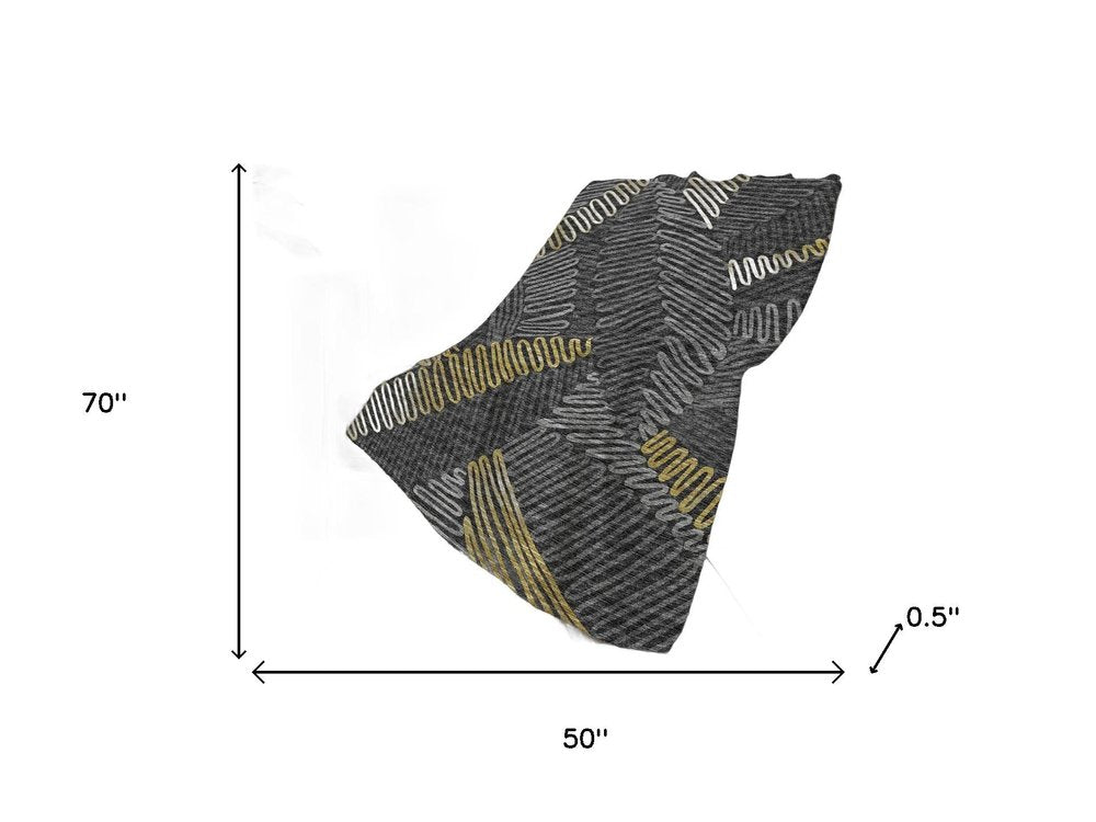 50" X 70" Gray Gold And Charcoal Abstract Polyester Woven Plush Throw Blanket