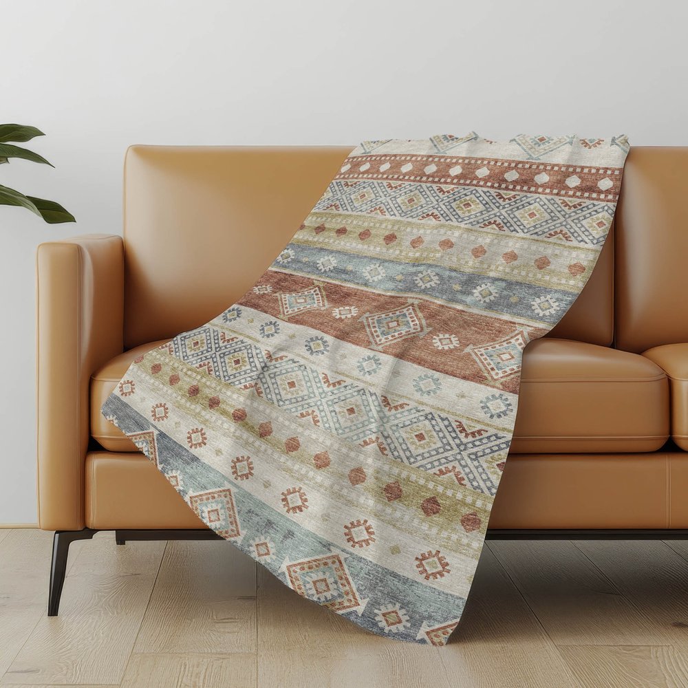50" X 70" Desert Sand Rust And Ivory Geometric Polyester Woven Plush Throw Blanket
