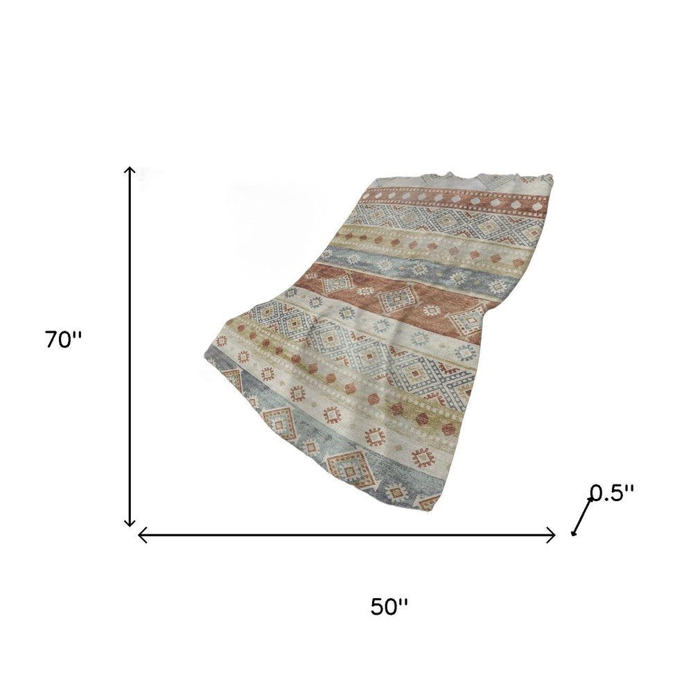 50" X 70" Desert Sand Rust And Ivory Geometric Polyester Woven Plush Throw Blanket