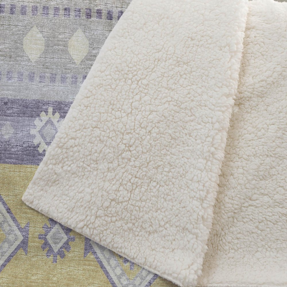 50" X 70" Purple Gold And Beige Microfiber Geometric Plush Throw Blanket