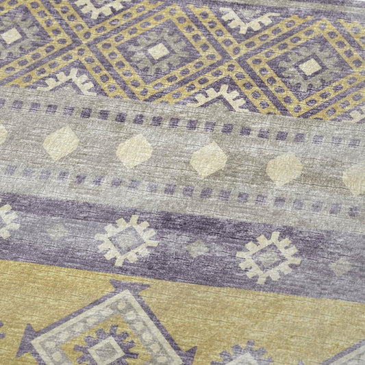 50" X 70" Purple Gold And Beige Microfiber Geometric Plush Throw Blanket