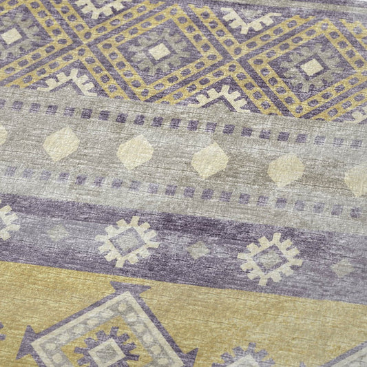 50" X 70" Purple Gold And Beige Geometric Polyester Woven Plush Throw Blanket