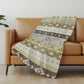 50" X 70" Gold Gray And Ivory Geometric Polyester Woven Plush Throw Blanket