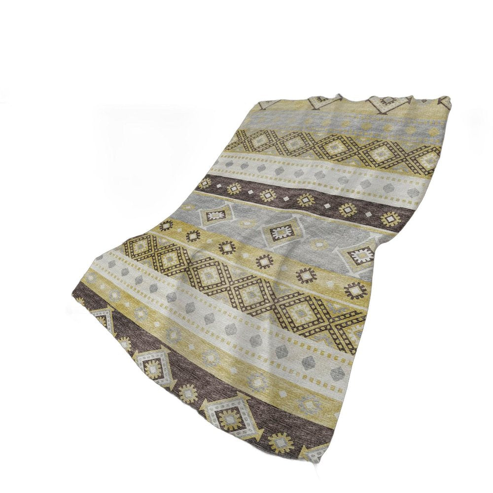 50" X 70" Gold Gray And Ivory Geometric Polyester Woven Plush Throw Blanket