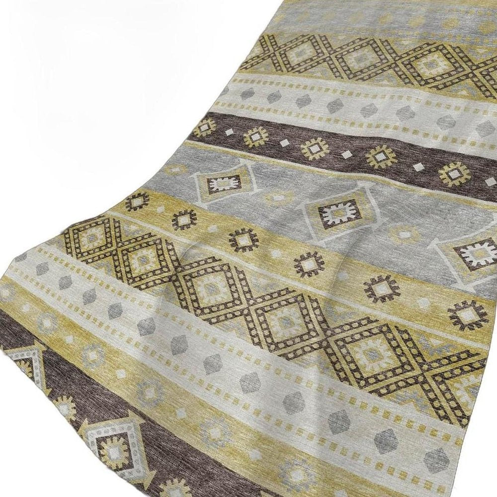 50" X 70" Gold Gray And Ivory Geometric Polyester Woven Plush Throw Blanket