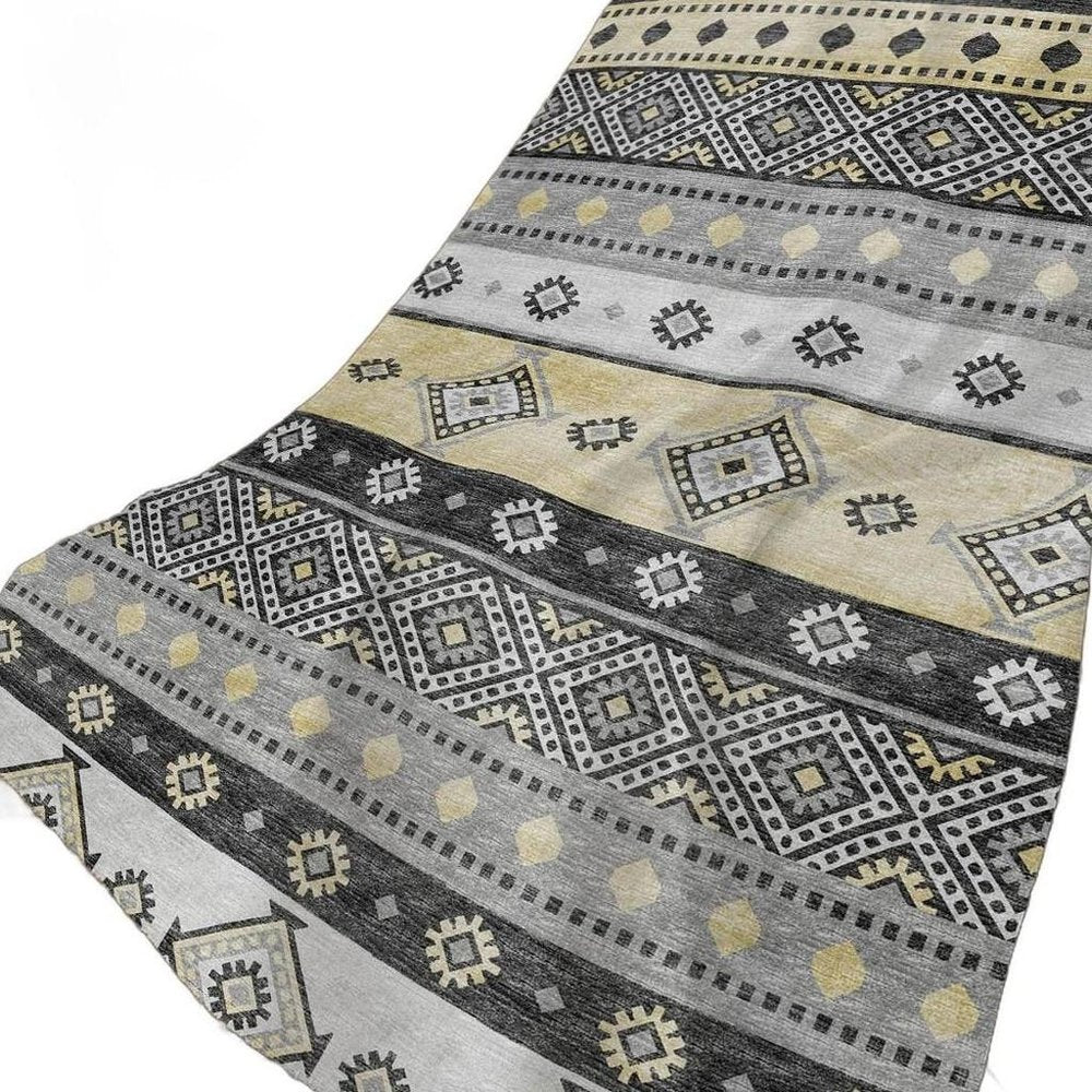 50" X 70" Gray Black And Gold Geometric Polyester Woven Plush Throw Blanket