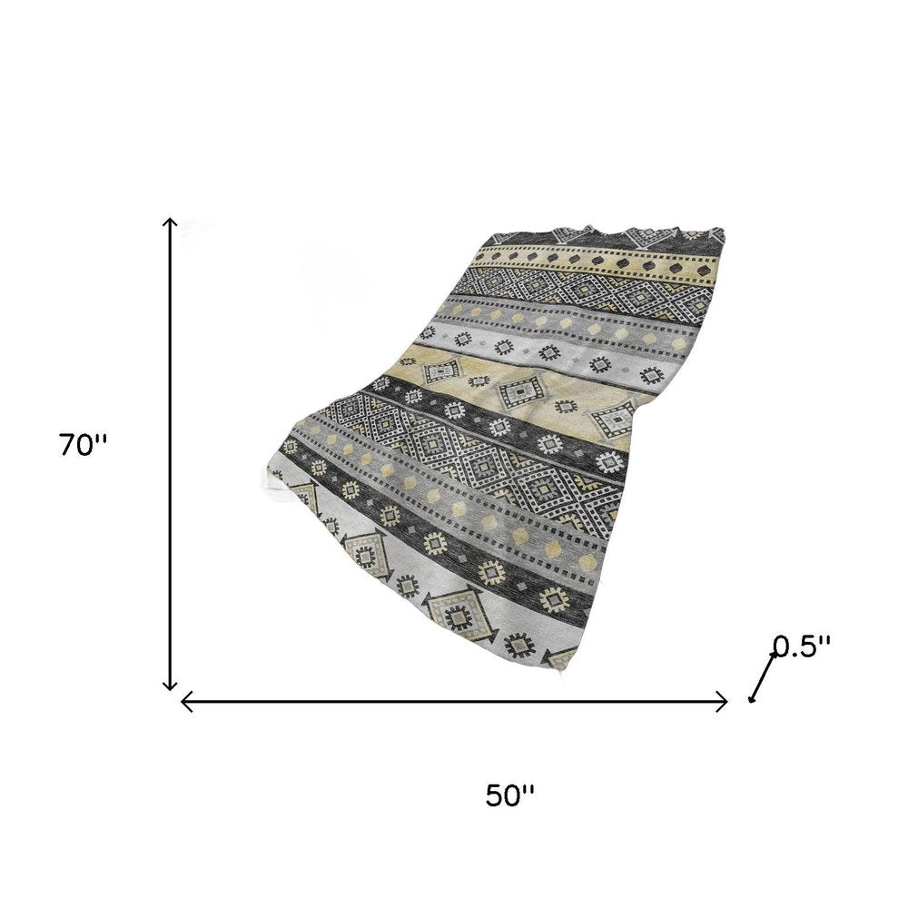 50" X 70" Gray Black And Gold Geometric Polyester Woven Plush Throw Blanket