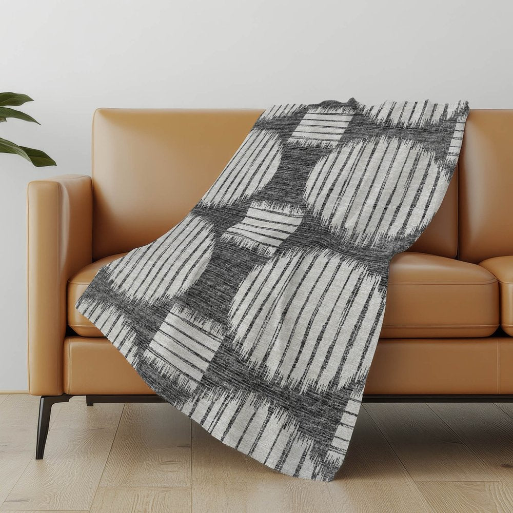 50" X 70" Gray And Ivory Geometric Polyester Woven Plush Throw Blanket