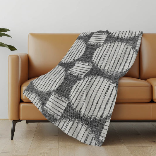 50" X 70" Gray And Ivory Geometric Polyester Woven Plush Throw Blanket