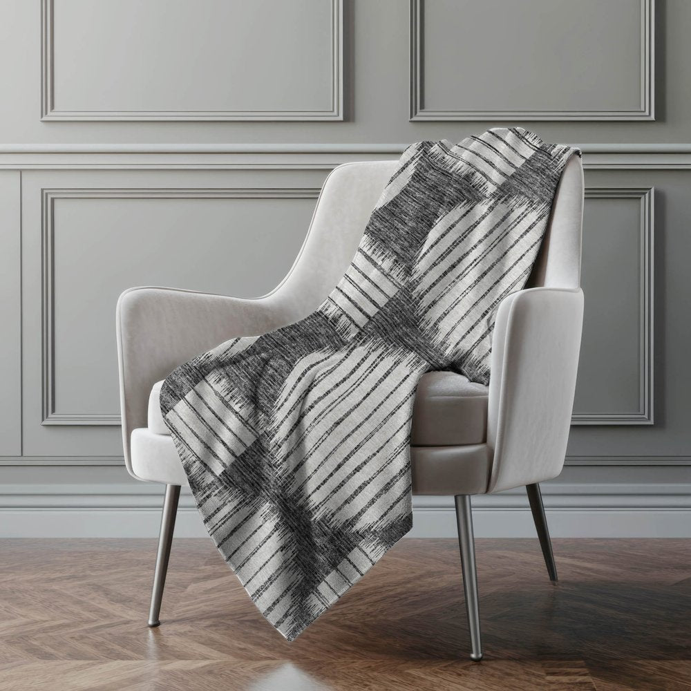 50" X 70" Gray And Ivory Geometric Polyester Woven Plush Throw Blanket