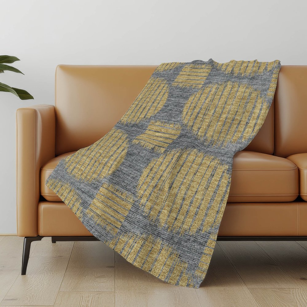 50" X 70" Gray And Gold Geometric Polyester Woven Plush Throw Blanket