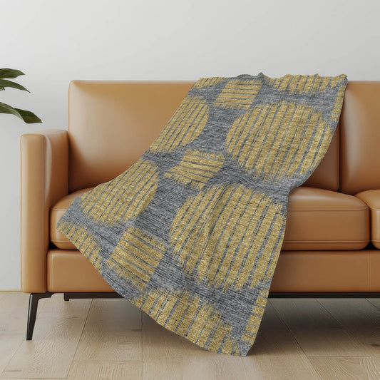 50" X 70" Gray And Gold Geometric Polyester Woven Plush Throw Blanket