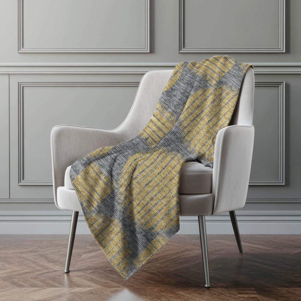 50" X 70" Gray And Gold Geometric Polyester Woven Plush Throw Blanket