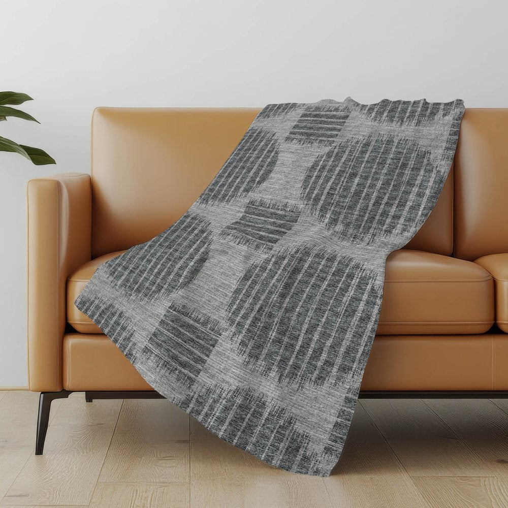 50" X 70" Charcoal And Gray Geometric Polyester Woven Plush Throw Blanket