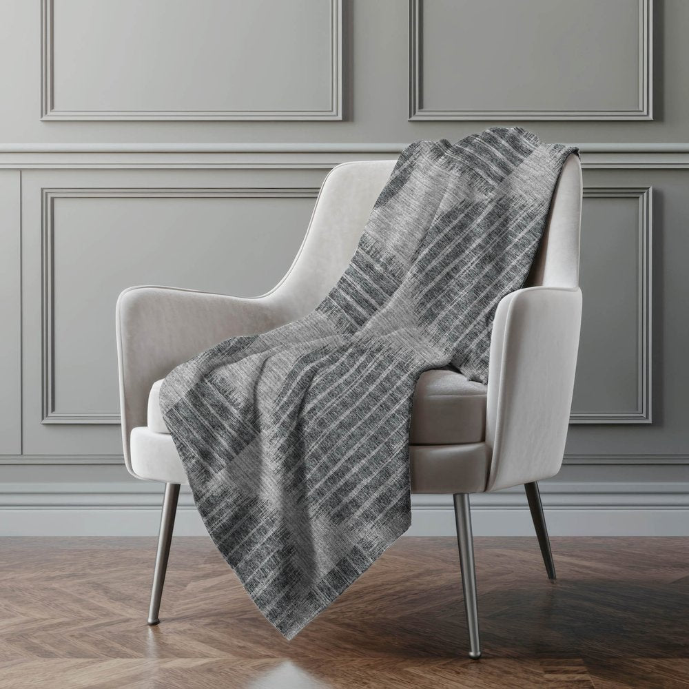 50" X 70" Charcoal And Gray Geometric Polyester Woven Plush Throw Blanket