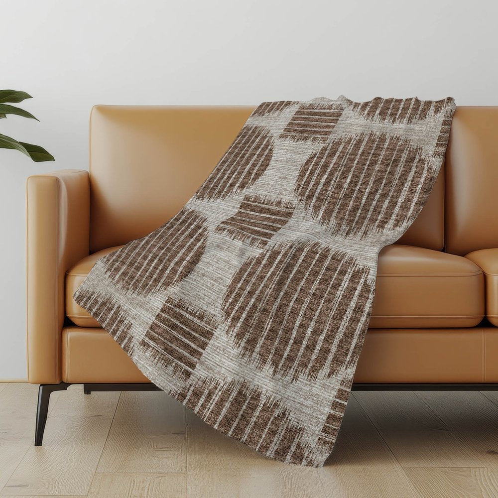 50" X 70" Brown And Beige Geometric Polyester Woven Plush Throw Blanket