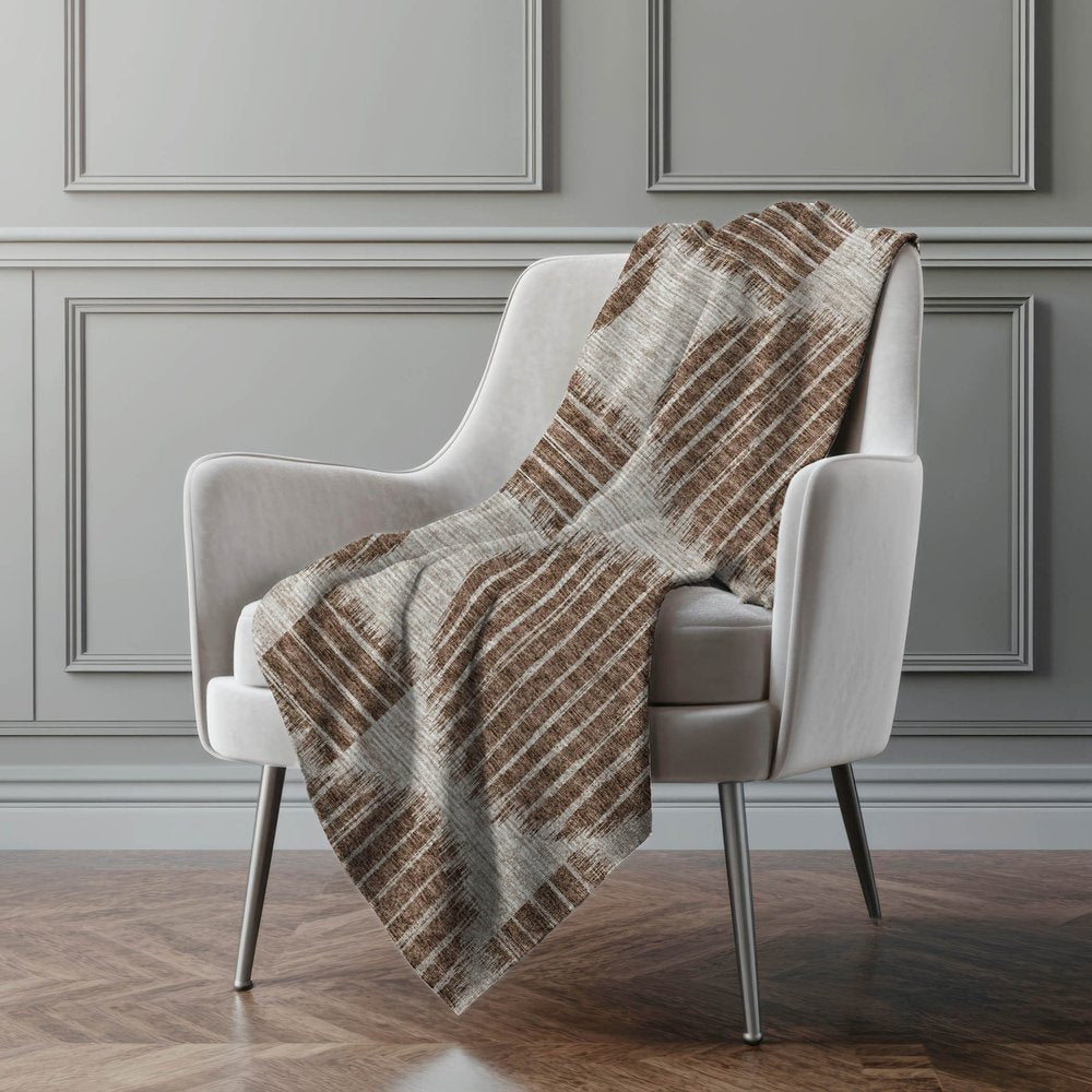50" X 70" Brown And Beige Geometric Polyester Woven Plush Throw Blanket