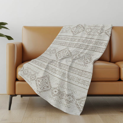 50" X 70" Taupe And Ivory Geometric Polyester Woven Plush Throw Blanket