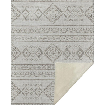 50" X 70" Taupe And Ivory Microfiber Geometric Plush Throw Blanket