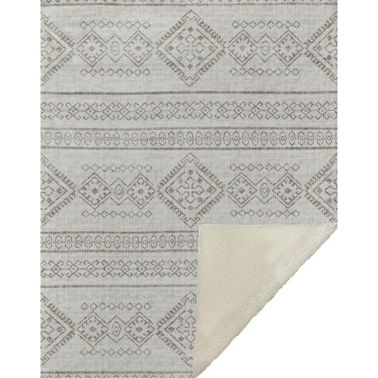50" X 70" Taupe And Ivory Microfiber Geometric Plush Throw Blanket