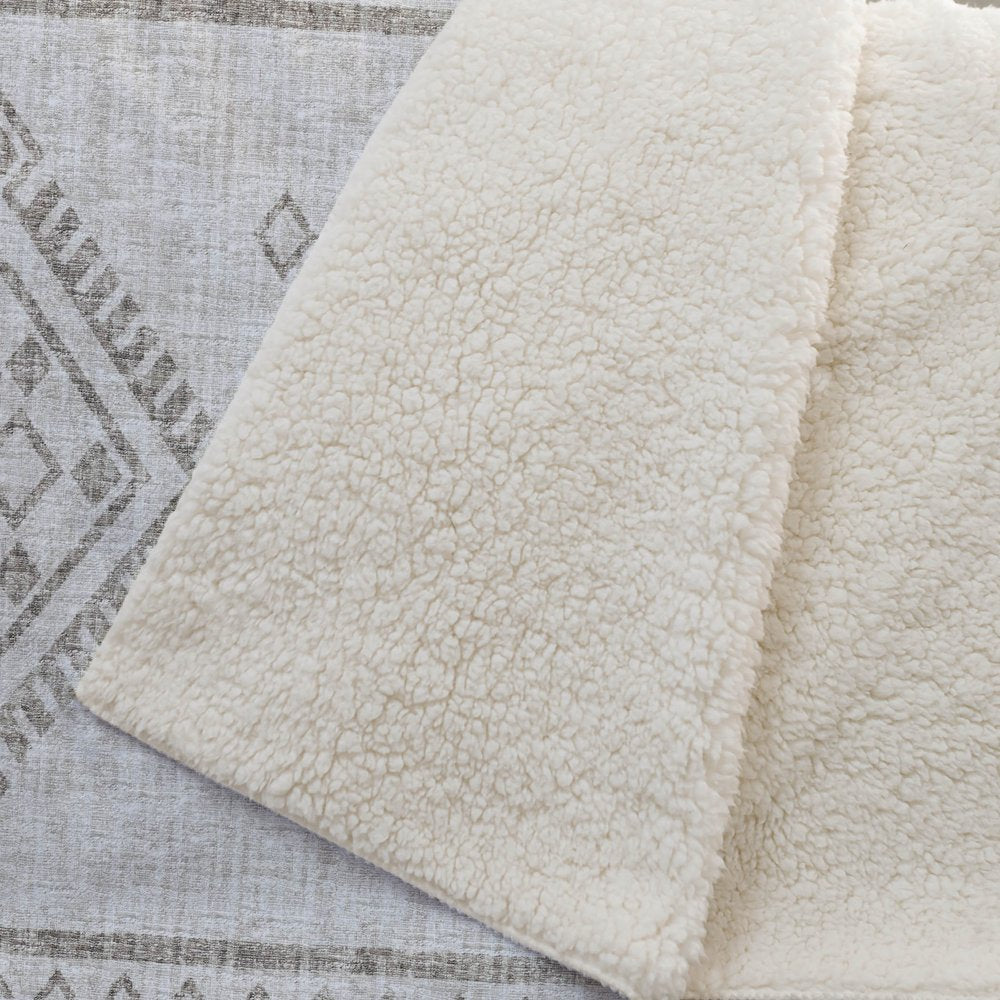 50" X 70" Taupe And Ivory Microfiber Geometric Plush Throw Blanket
