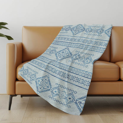 50" X 70" Blue And Light Blue Geometric Polyester Woven Plush Throw Blanket