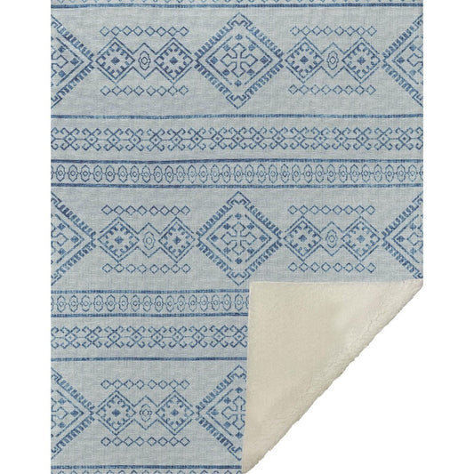 50" X 70" Blue And Light Blue Microfiber Geometric Plush Throw Blanket
