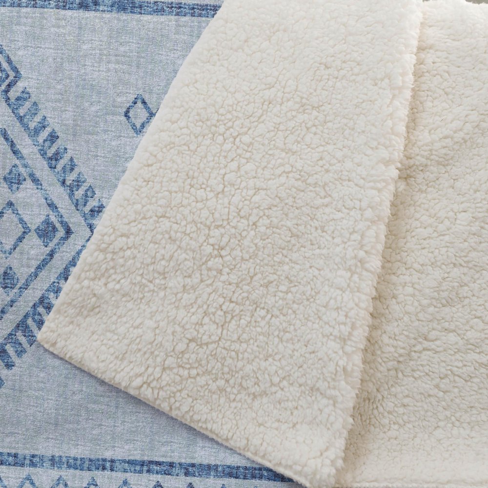 50" X 70" Blue And Light Blue Microfiber Geometric Plush Throw Blanket