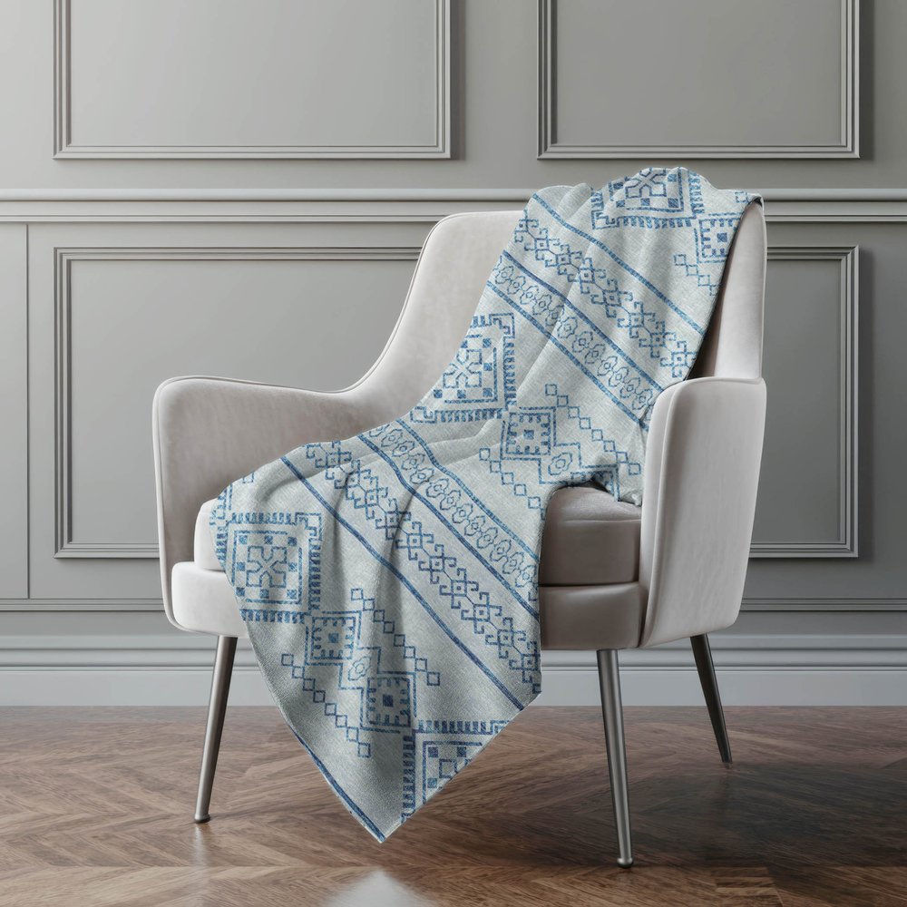50" X 70" Blue And Light Blue Geometric Polyester Woven Plush Throw Blanket