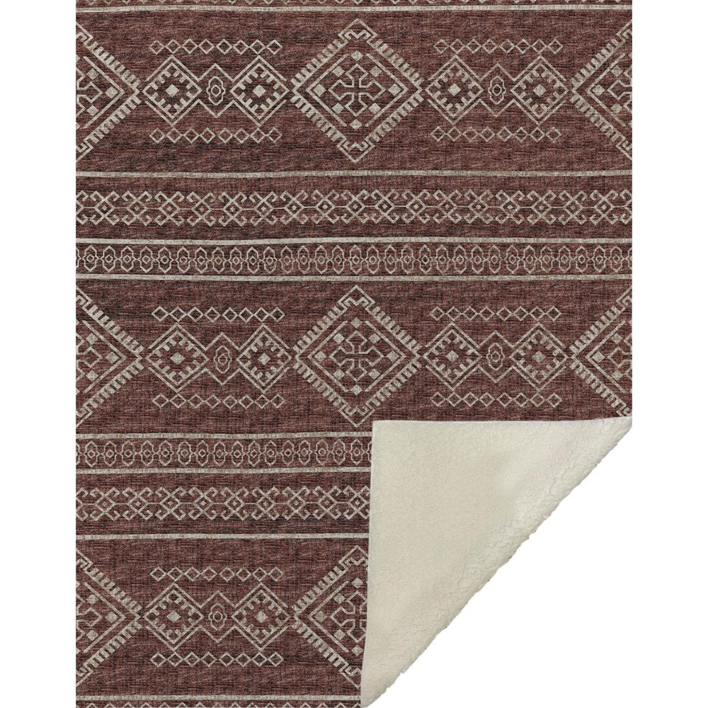 50" X 70" Rust And Ivory Geometric Microfiber Plush Throw Blanket