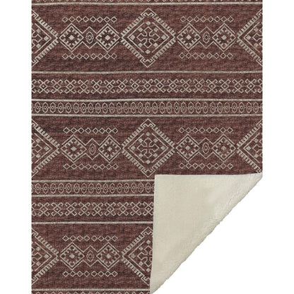 50" X 70" Rust And Ivory Microfiber Geometric Plush Throw Blanket