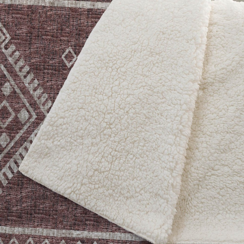 50" X 70" Rust And Ivory Geometric Microfiber Plush Throw Blanket