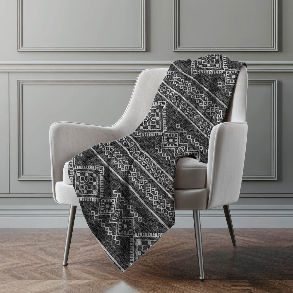 50" X 70" Gray And Charcoal Geometric Polyester Woven Plush Throw Blanket