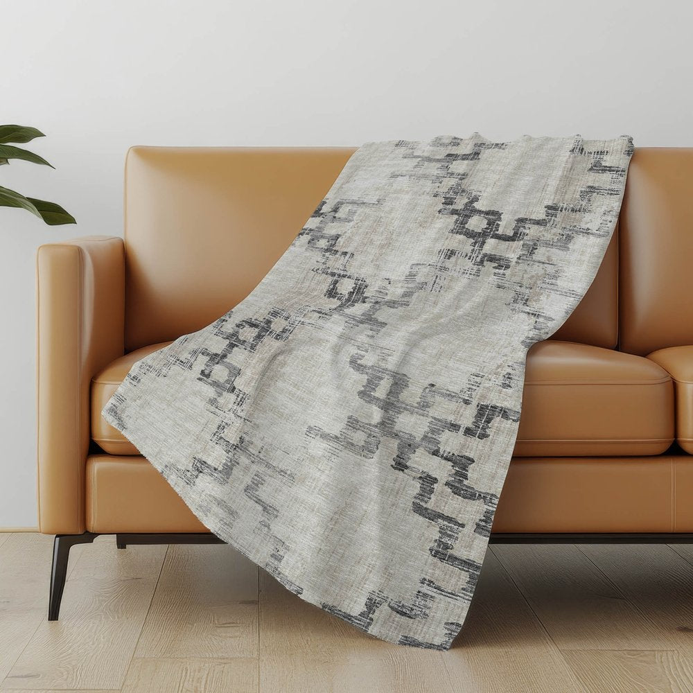 50" X 70" Taupe And Ivory Abstract Polyester Woven Plush Throw Blanket