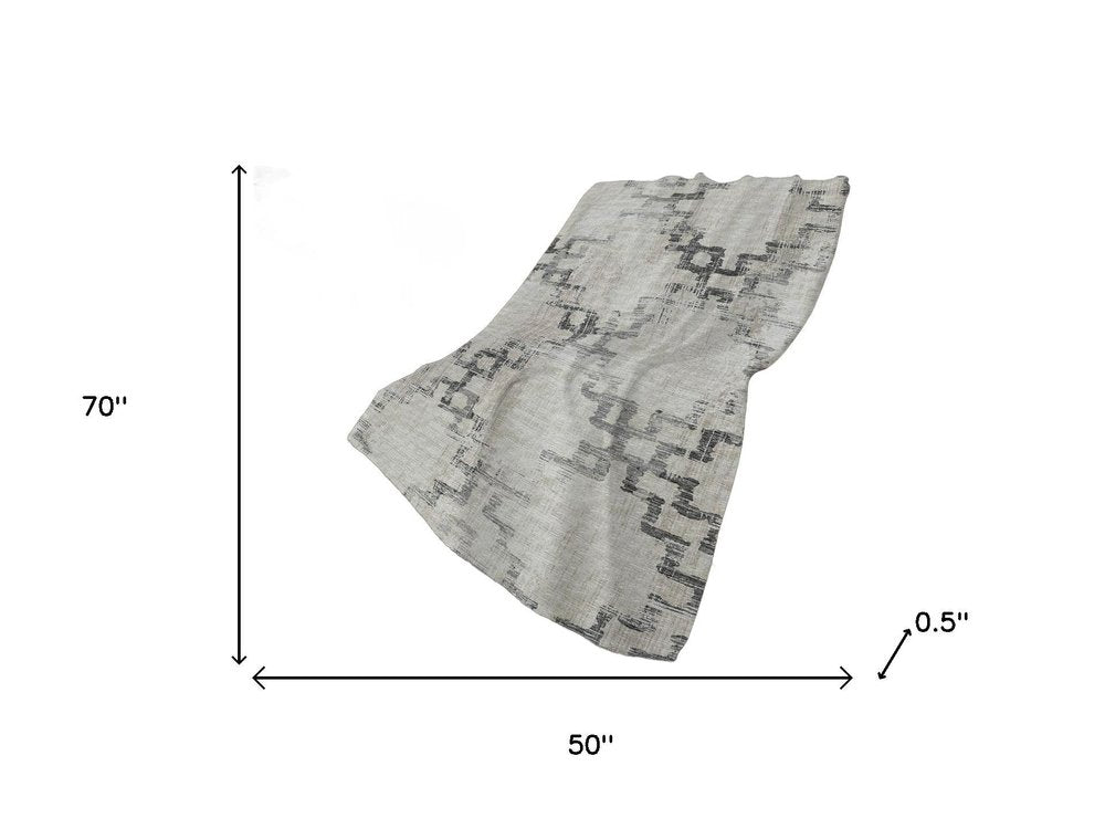 50" X 70" Taupe And Ivory Abstract Polyester Woven Plush Throw Blanket