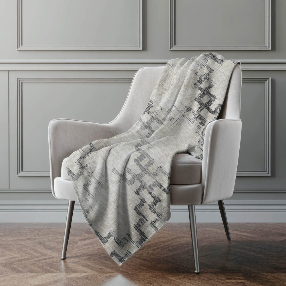 50" X 70" Taupe And Ivory Abstract Polyester Woven Plush Throw Blanket