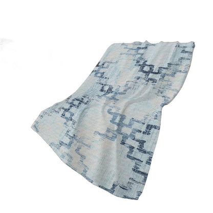 50" X 70" Blue And Ivory Abstract Polyester Woven Plush Throw Blanket