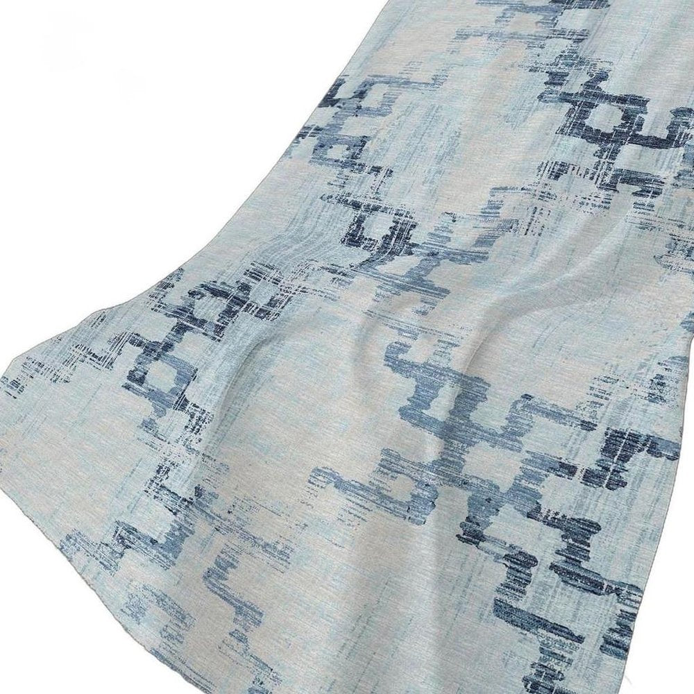 50" X 70" Blue And Ivory Abstract Polyester Woven Plush Throw Blanket