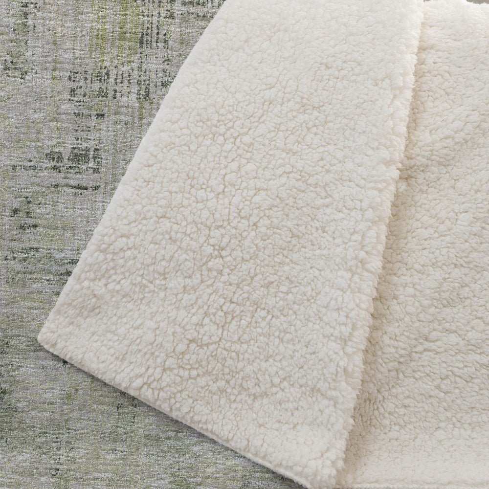 50" X 70" Green And Beige Abstract Polyester Woven Plush Throw Blanket