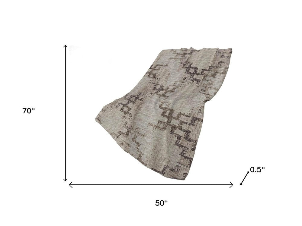 50" X 70" Chocolate And Taupe Abstract Polyester Woven Plush Throw Blanket