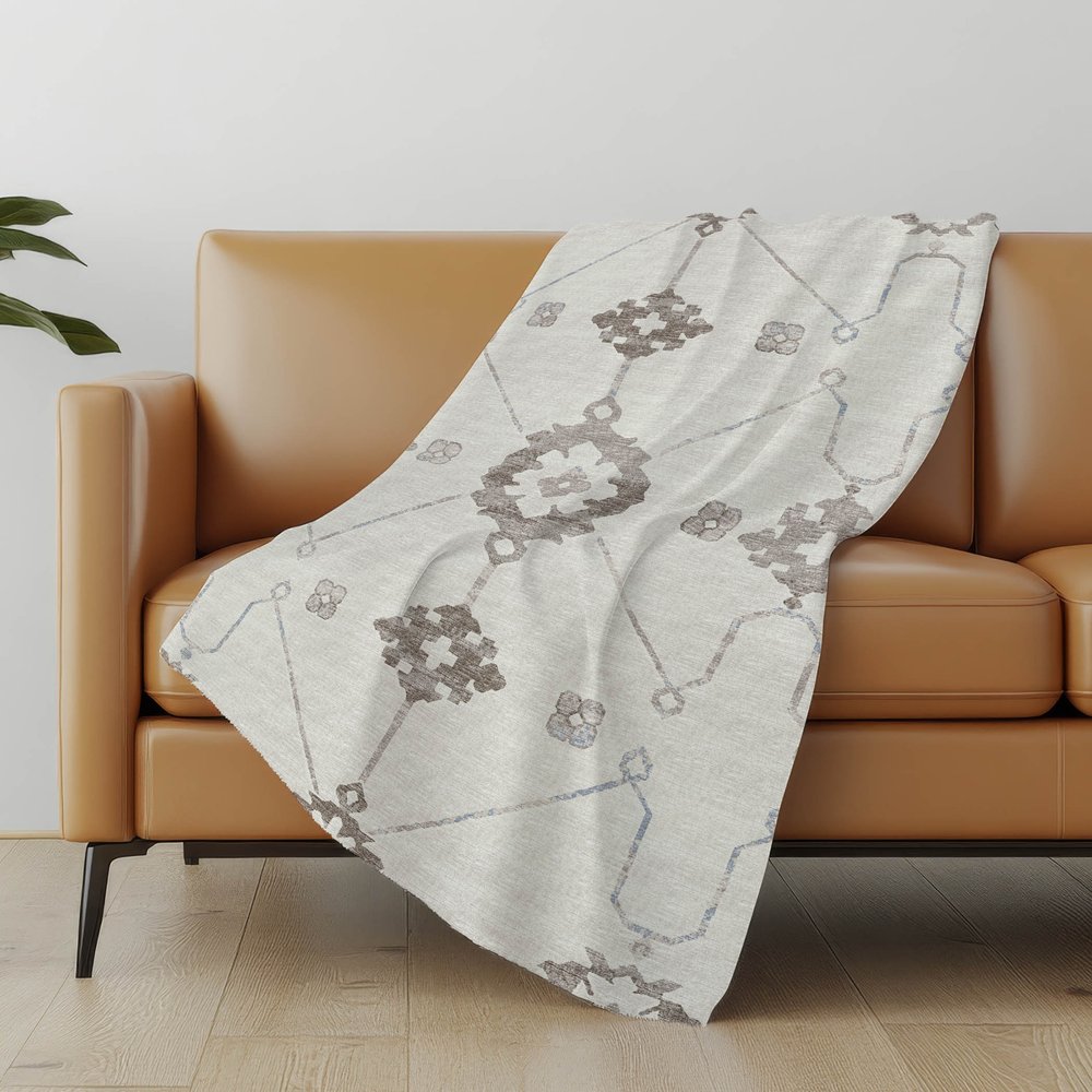 50" X 70" Taupe And Ivory Floral Polyester Woven Plush Throw Blanket
