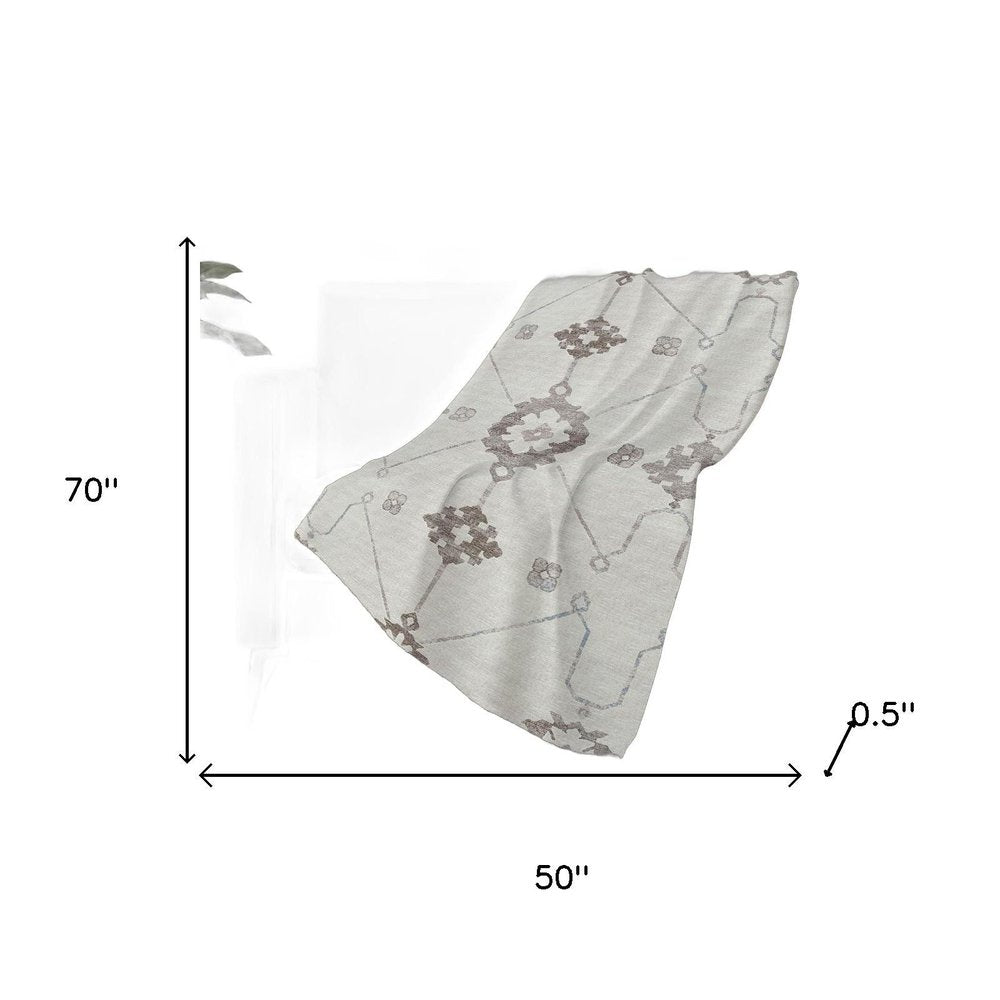 50" X 70" Taupe And Ivory Floral Polyester Woven Plush Throw Blanket