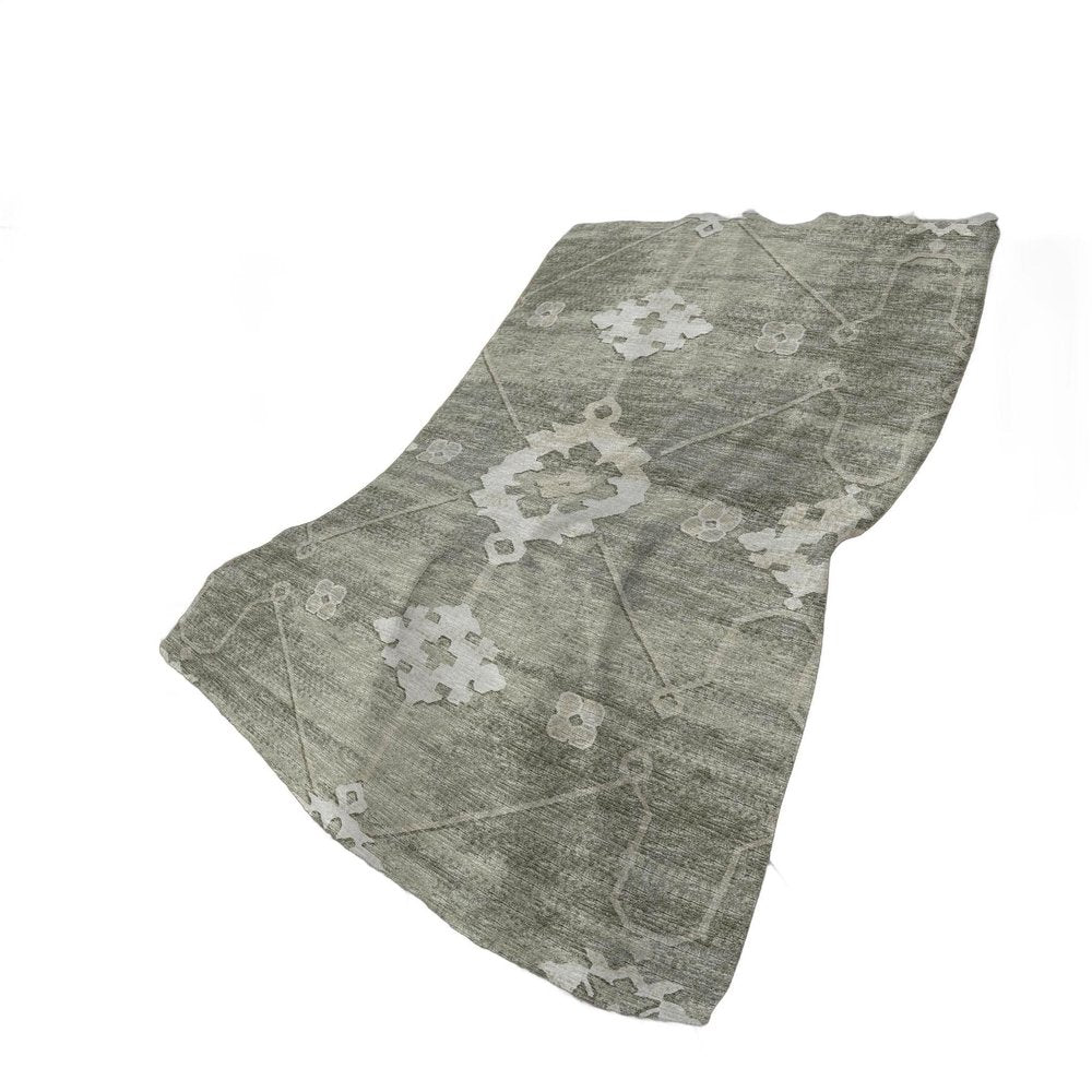 50" X 70" Olive Green And Beige Floral Polyester Woven Plush Throw Blanket