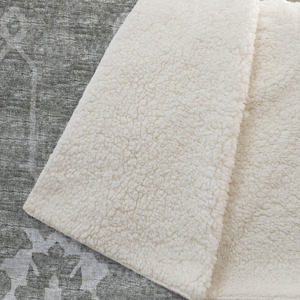 50" X 70" Olive Green And Beige Floral Polyester Woven Plush Throw Blanket