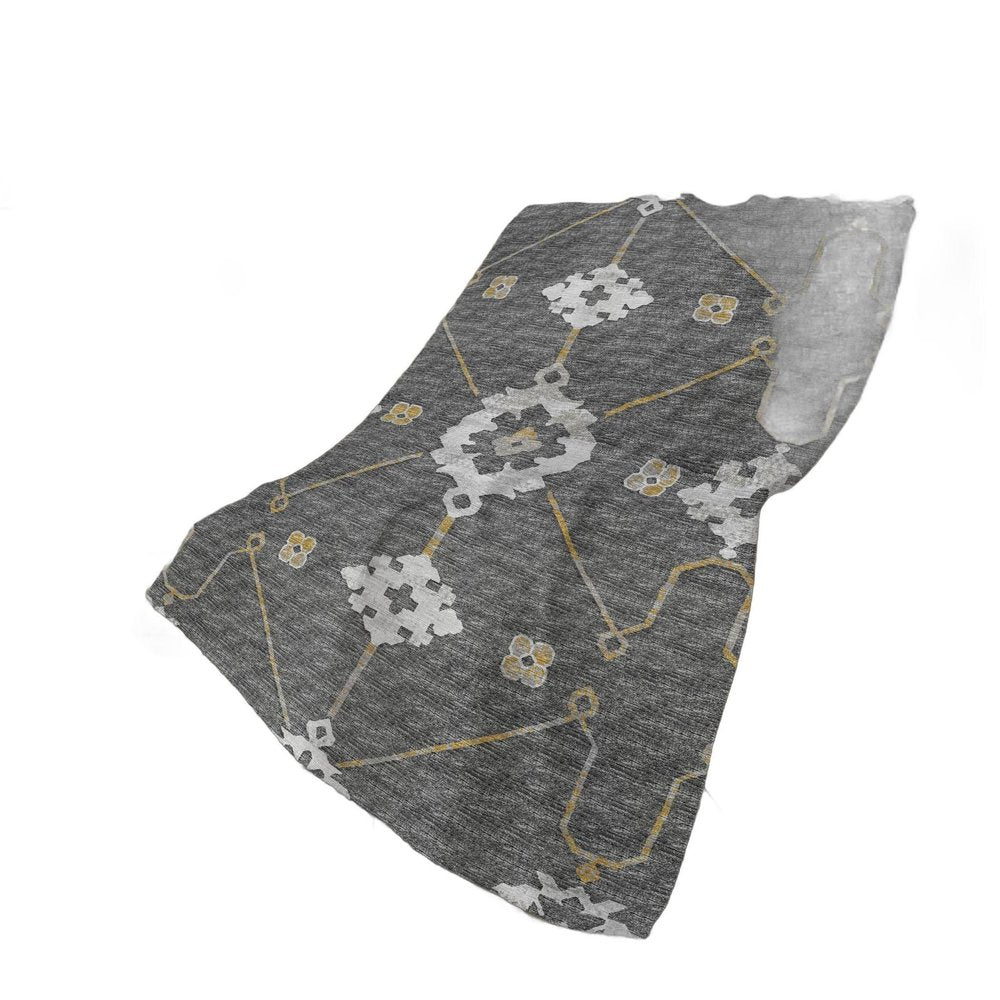 50" X 70" Gray Ivory And Gold Floral Polyester Woven Plush Throw Blanket