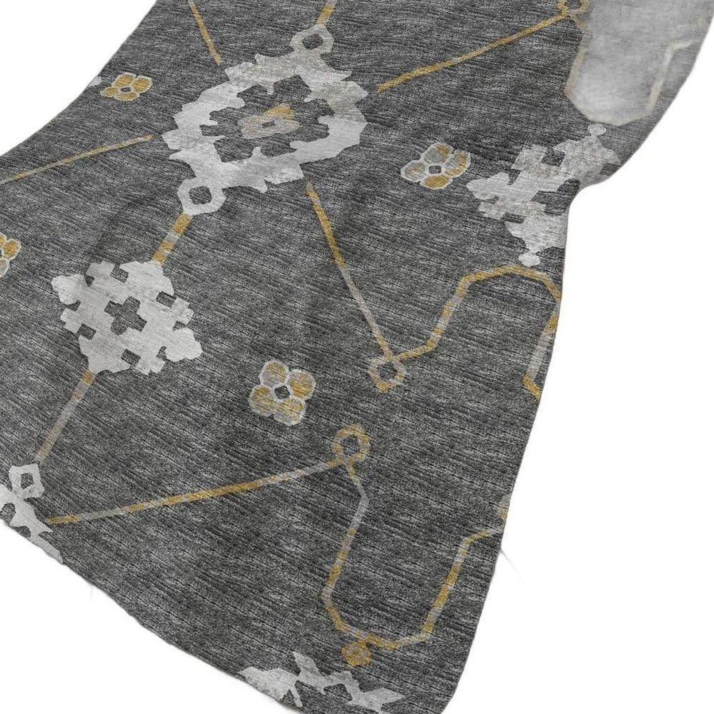 50" X 70" Gray Ivory And Gold Floral Polyester Woven Plush Throw Blanket