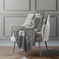 50" X 70" Gray Ivory And Gold Floral Polyester Woven Plush Throw Blanket